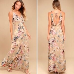 Lulus Floral Open Back Beige Floral Maxi dress, S